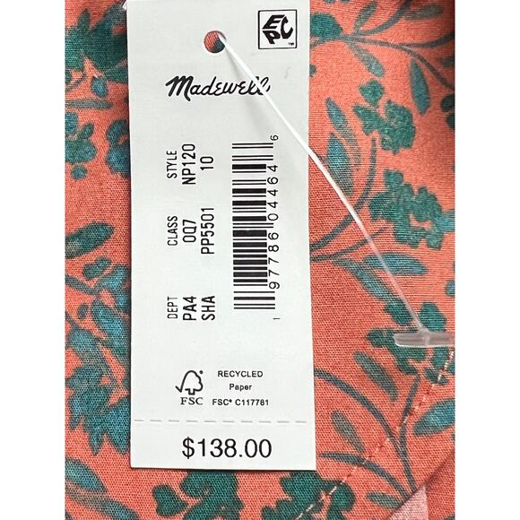 Madewell Womens Size 10 Twist-Front Midi Day Dress Floral Print Orange Green - Picture 10 of 12